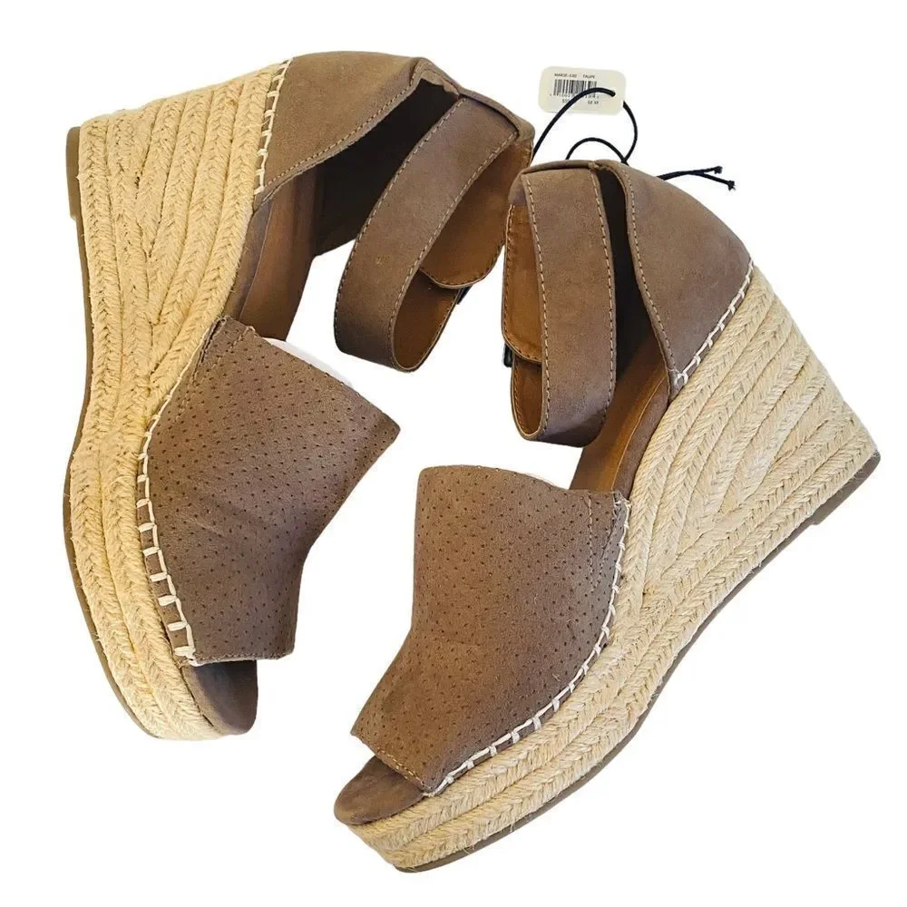 Altar’d State Marie Taupe Faux Suede Espadrille Platform Wedge Sandals Sz 10 NWT